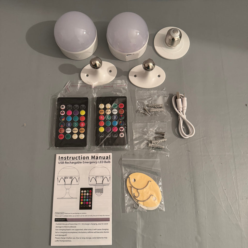 Pack 2 bombillas recargables Dufuso E27 USB-C con mando