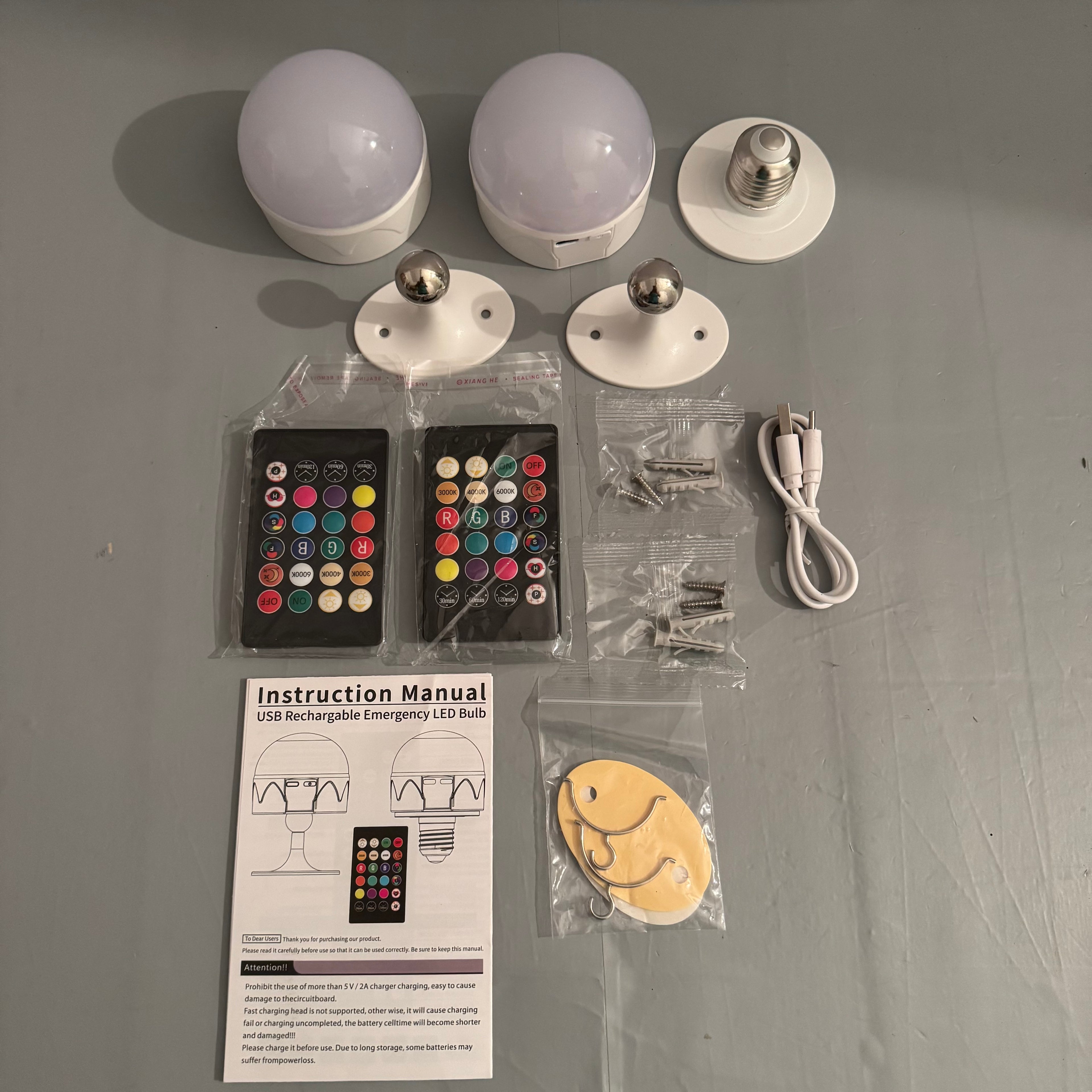 Pack 2 bombillas recargables Dufuso E27 USB-C con mando