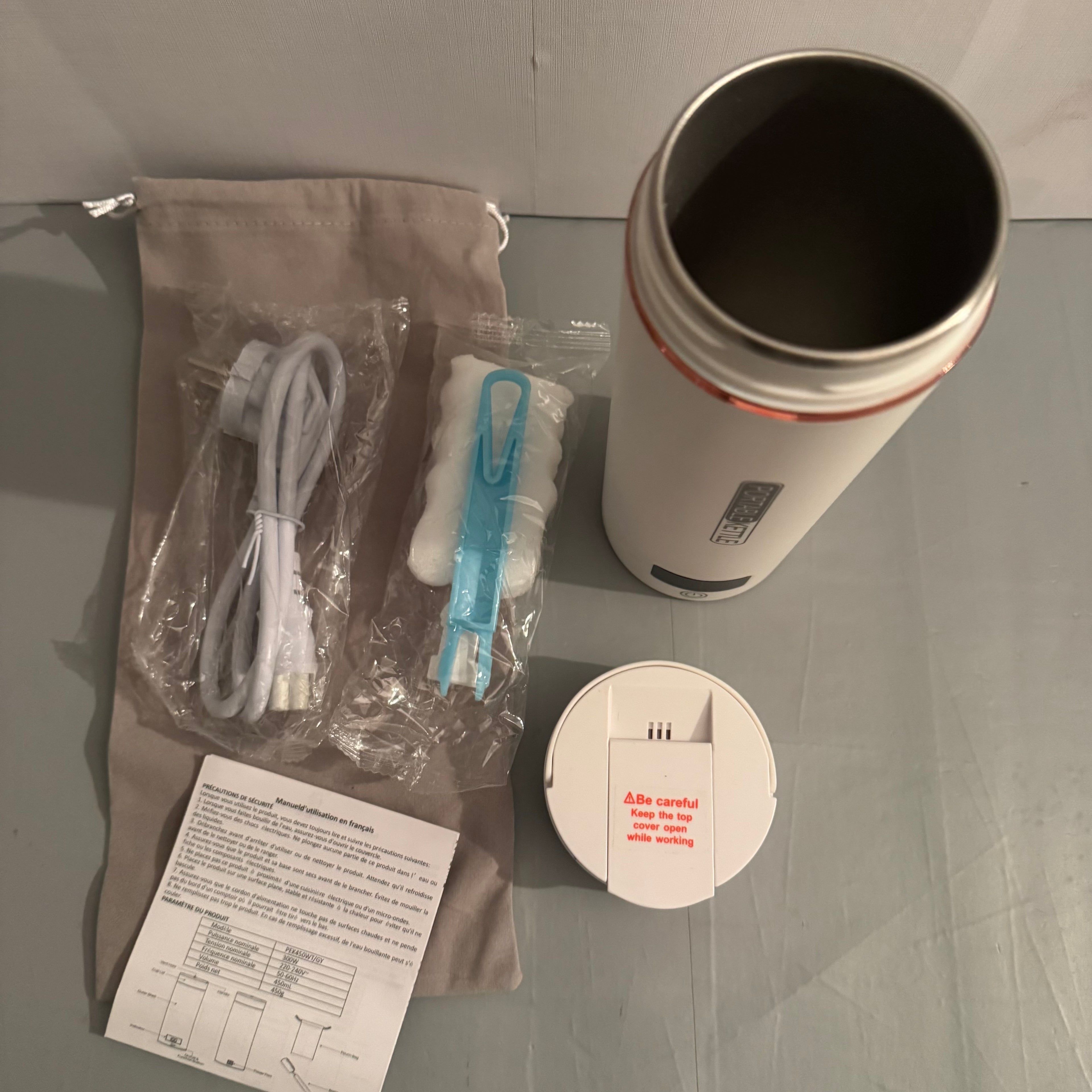 Hervidor agua eléctrico portátil 450 ml acero 316