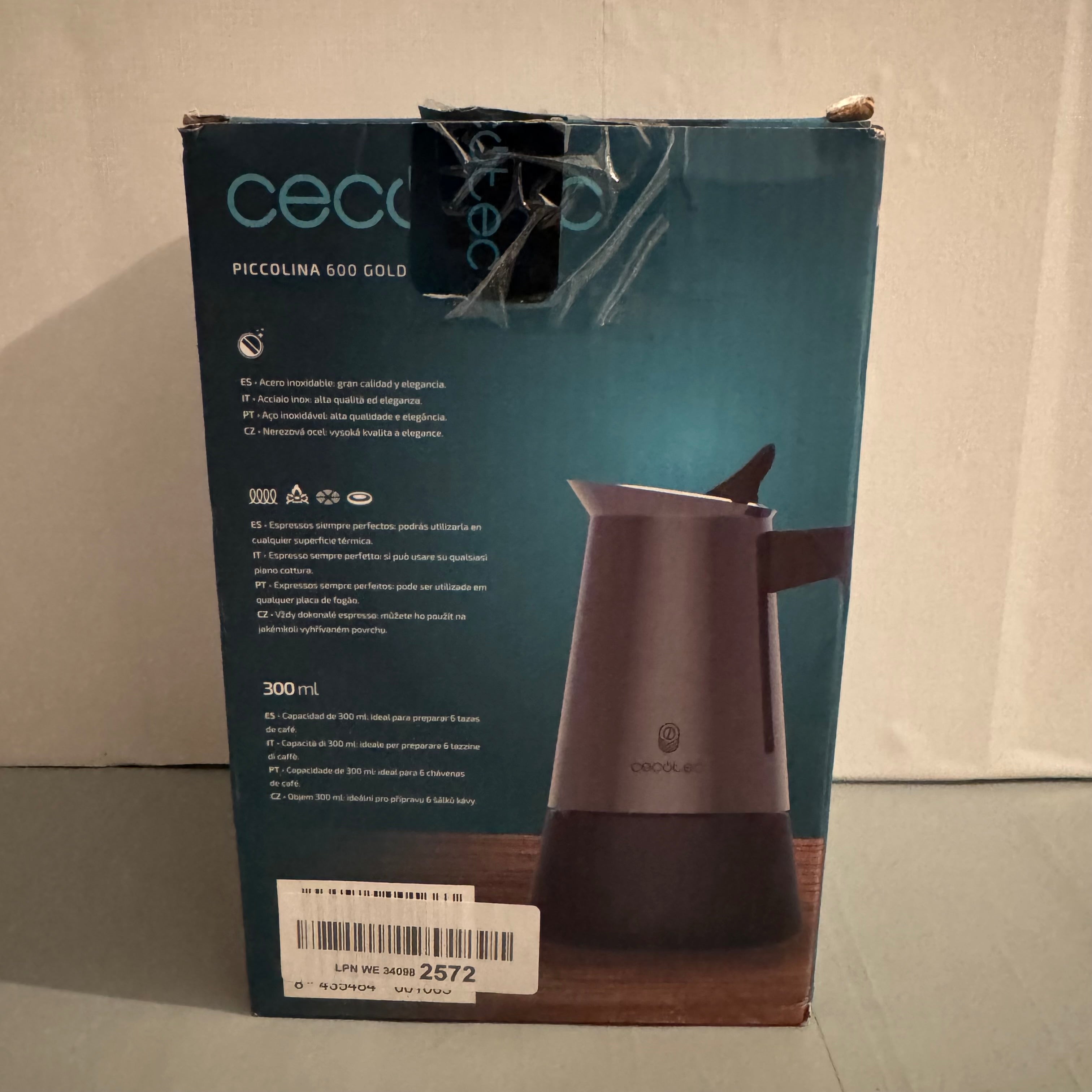 Cafetera italiana Cecotec Piccolina 600 Gold 6 tazas