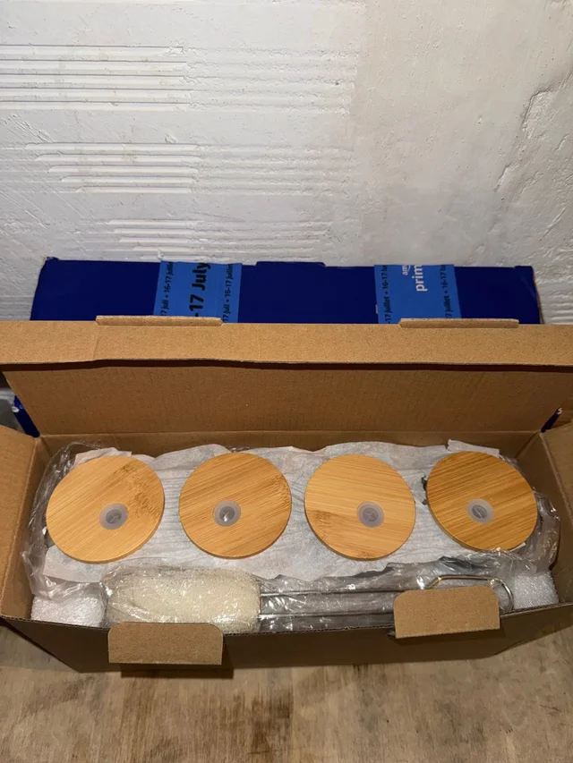 Vasos vidrio 20oz con tapa y pajita set 4 uds